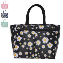 Große Thermotasche aus Oxford-Gewebe mit Gänseblümchenmuster, isolierte Lunchtasche für Schule, Picknick und Freizeit (Schwarz)