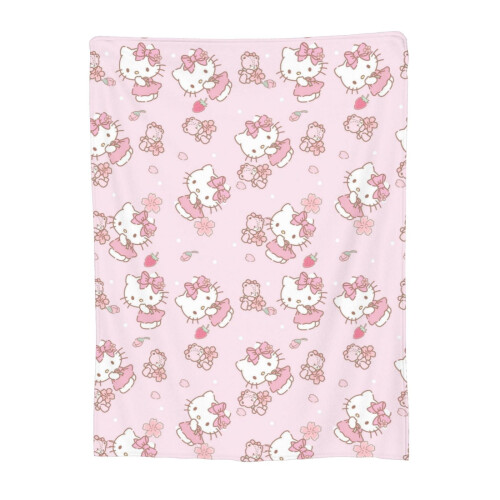 Υπερ-μαλακή φανελένια κουβέρτα Hello Kitty 80"x60" μονής όψης με στάμπα, συμβατή με καναπέ