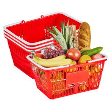 Panier de Courses en Plastique PE-Duoku-Lot de 4-Capacité de 21 L-avec Poignées-Supporte Jusqu'à 9 kg-Rouge