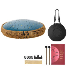 Tambour en Acier à Langue-Duoku-330 mm-15 Notes-Instrument de Percussion en ré Majeur pour Extérieur et Jardin-Bleu Marine