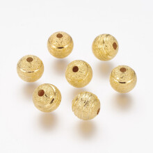 20 Stück runde, goldfarbene Messingperlen mit Struktur, ca. 8 mm Durchmesser, Lochgröße: 2 mm