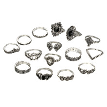Desertasis Ringe für Damen, laufen nicht an. Obenstehendes Set Vintage-Ringe, blaue Damen-Silberringe, 15-teiliges Stapelring-Set.
