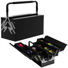 3 Tier Metal Toolbox, 5 Tray Professional Portable Tool Box with Carry Handle for Workshop, 45cmx20cmx34.5cm, Black