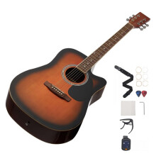 Guitare Acoustique 6 Cordes avec Pan Coupé-Duoku-103 cm-Table en Epicéa Massif-Fond en Acajou-pour Les Solos-Finition Couleur