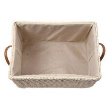 3X Manual Woven Storage Basket Handmade Laundry Wicker Baskets Sundries Organizer Clothes Toys Container -White