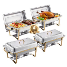 Ensemble Buffet de Réchauds - DUOKU - Lot de 4 - Acier Inoxydable - 8 Pintes - Doré