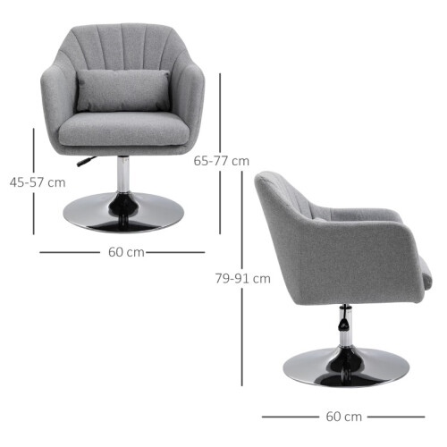 (LIGHT GREY, Linen) Swivel Linen Accent Chair – Light Grey, Adjustable Height 2