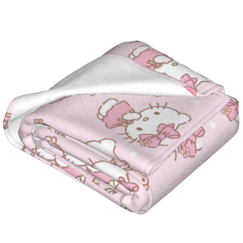 Υπερ-μαλακή φανελένια κουβέρτα Hello Kitty 80"x60" μονής όψης με στάμπα, συμβατή με καναπέ 2