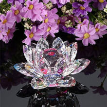 D Figurine de Fleur de Lotus en Cristal, DéCoration de Mariage pour la Saint-Valentin, Collection Artisanale en Verre, Ornements de Table, Cadeau