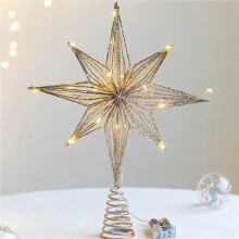 2X Christmas Tree Toppers Star LED Lamp for Tree Ornaments Eight-Pointed Star Tree Light,Champagne Gold