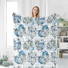 Manta felpuda de outono com estampa de abóboras em estilo chinês, flanela macia e aconchegante para o outono, decoração de casa para o Dia de
