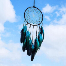 1 PièCe Attrape-RêVes Arbre Bleu avec Plumes, Filet Circulaire Traditionnel Indien Fait à la Main pour DéCoration Murale