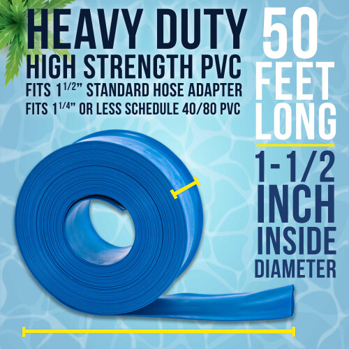 US Pool Supply Σωλήνας αντίστροφης πλύσης πισίνας από PVC βαρέως τύπου 1-1/2" x 50' μπλε με 2