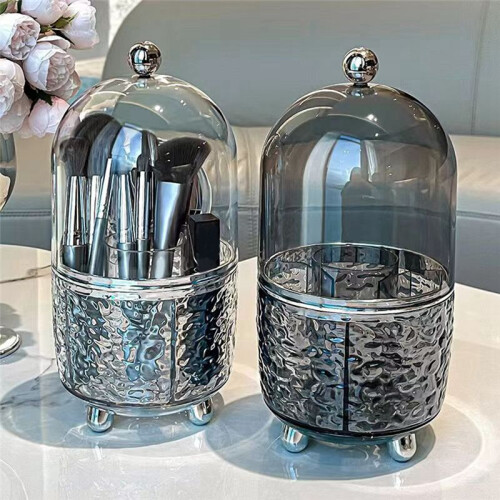 Makeup Brush Holder with Lid 360 Rotating Clear Dustproof Make  Brushes Container -C 2