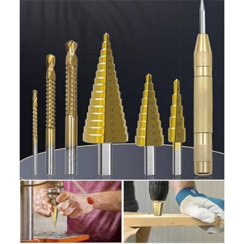 7Pcs Step Drill  Saw Drill Set, Saw Drill,Step  Drill Bits,Spiral Cone Stepped Down Bits for Impact Drill 1