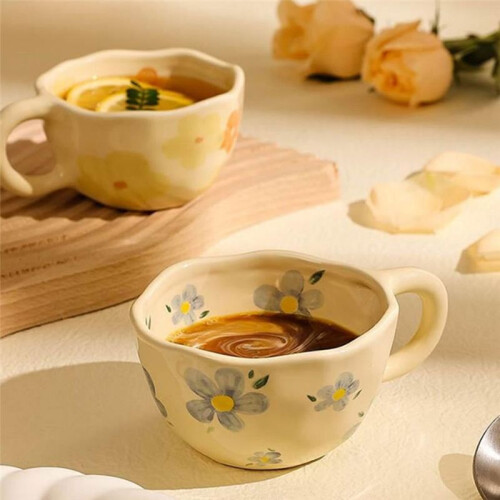 Elegant Floral Ceramic Mug Coffee Cup with Flower Decorations, 250ml Spring Drinkware for Home Decor,C 2