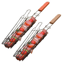 Klatka do Grilla Ogrodowego z Drewnianą Rączką, Siatka do Grillowania Mięsa i Warzyw, Piknik, Narzędzia do Grillowania