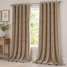 (90 x 90 (Extra Large Window), Beige) Matt Velvet Curtains-Thermal Insulated Ringtop Ready Made Drapes Dense & Smooth Fabric