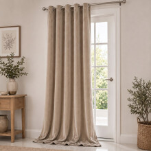 (66 x 84 (Door) Single Panel, Beige) Matt Velvet Curtains-Thermal Insulated Ringtop Ready Made Drapes Dense & Smooth Fabric