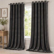 (46 x 54 (Small Window), Charcoal) Matt Velvet Curtains-Thermal Insulated Ringtop Ready Made Drapes Dense & Smooth Fabric