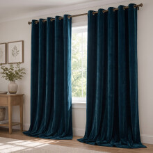(66 x 54 (Medium Bed Window), Navy Blue) Matt Velvet Curtains-Thermal Insulated Ringtop Ready Made Drapes Dense & Smooth Fabric