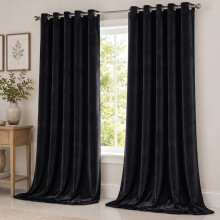(66 x 72 (Bedroom Window), Black) Matt Velvet Curtains-Thermal Insulated Ringtop Ready Made Drapes Dense & Smooth Fabric