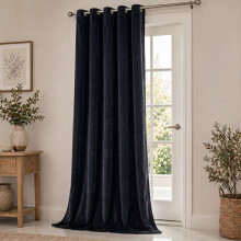 (66 x 84 (Door) Single Panel, Black) Matt Velvet Curtains-Thermal Insulated Ringtop Ready Made Drapes Dense & Smooth Fabric