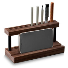 Potlood- en Penhouder voor op Het Bureau, Notenhouten Penhouder met 9 Sleuven en Houder voor Mobiele Telefoon, Esthetische Penorganizer