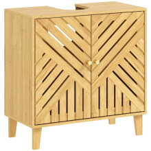(Natural Wood, Bamboo) HOMCOM Bamboo Under-Sink Cabinet w/ Adjustable Shelf