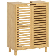 (Natural Wood, Bamboo) Bamboo Under-Sink Cabinet with Louvered Doors
