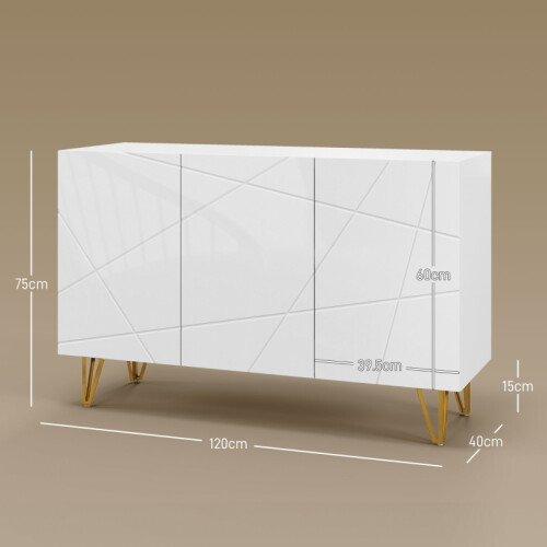 Modern White High-Gloss Sideboard w/ Hairpin Legs 2