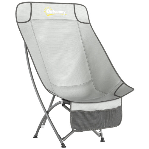 (LIGHT GREY, Metal) Heavy Duty Folding Camping Chair - Light Grey