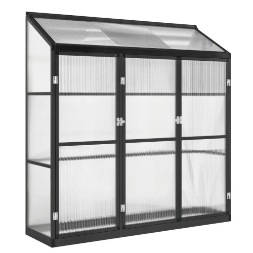 Polycarbonate Lean-to Greenhouse 6x1.5ft Black