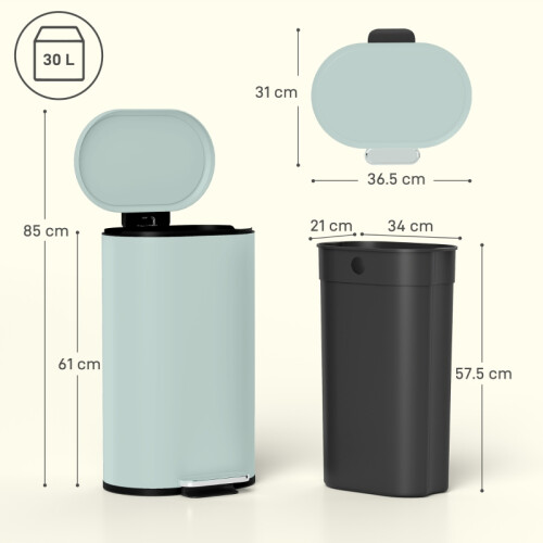 HOMCOM 30 L Modern Curved Kitchen Bin - Green 2