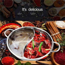 2X Stainless Steel Twin Divided Double Hotpot Cooker Gas Stove Compatible Pot Home Cookware Soup Cooking Pot,32cm