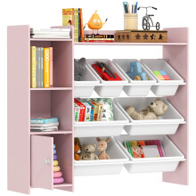 Toy Storage Unit with 8 Removable Bins, Storage Shelves, Cabinet, Pink