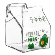 350ML Kawaii Quadratischer Milchkarton-Glasbecher, HitzebestäNdig, SüßEr Erdbeer-Pfirsich-FrüHstüCksbecher, Puddingbecher, Milchflaschen, D