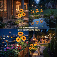 Solar Lights Sunflower Garden Decor Outdoor Waterproof 4 Pack 12 Flowers Stakes