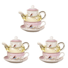3X Ceramic Flower Teapot Flower Bird Cup Saucer Heat-Resistant Glass Pot Set Coffee Cup Afternoon Tea Tea Set