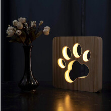 LED veilleuse chien patte bois lampe de table 3D lampe de bureau créative USB puissance lumière chambre décoration pour