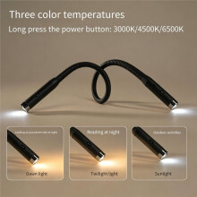 Lámpara de Lectura LED Recargable para el Cuello, 3 Colores y 3 Niveles de Brillo, Lámpara de Lectura Flexible Manos Libres