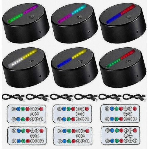 6PCS 3D Lamp Base LED Night Light 7 Color Tones LED Lamp Base with Remote USB Cable