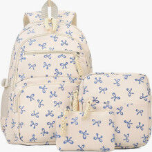 Ensemble de sac à dos, sac à dos à nœud esthétique pour filles, bleu avec nœud en ruban