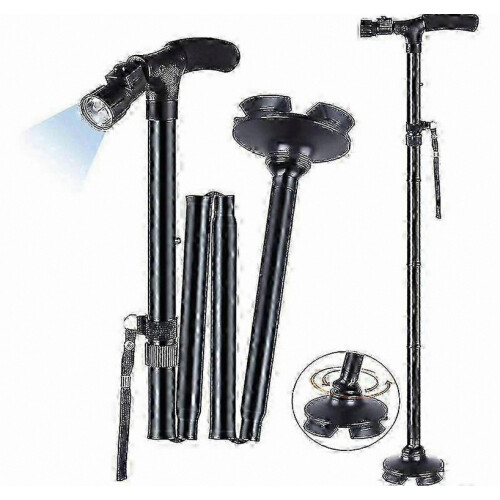 LED Walking Stick for Seniors, Adjustable Handle Foldable Light-Up Cane