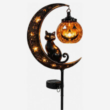 Halloween Solar Garden Lights Outdoor Waterdicht - Spookys Black Cat & Pumpkins Ontwerp voor voortuin en achtertuin deco