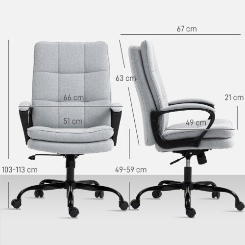 (LIGHT GREY, Linen) Double Padded Linen-Look Office Chair - Light Grey 2