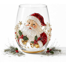 Verre à vin de Noël sans pied avec motif Père Noël, gobelet de vacances pour le vin, les cocktails, les jus et les fêtes