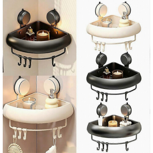 Βεντούζα Shower Caddy - No Drill Γωνιακό Ράφι με Γάντζους & Κρέμα για Πετσέτες 2