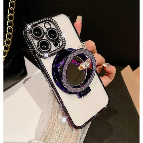 Συμβατό για iPhone 16 Pro Max Case Ηλεκτροκίνητη θήκη καθρέφτη Kickstand Clear Back Cal