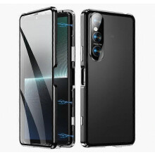 Compatibel voor Sony Xperia 1 V magnetische adsorptiebehuizing metalen frame + gehard glas + pc-achterkant doorzichtige
